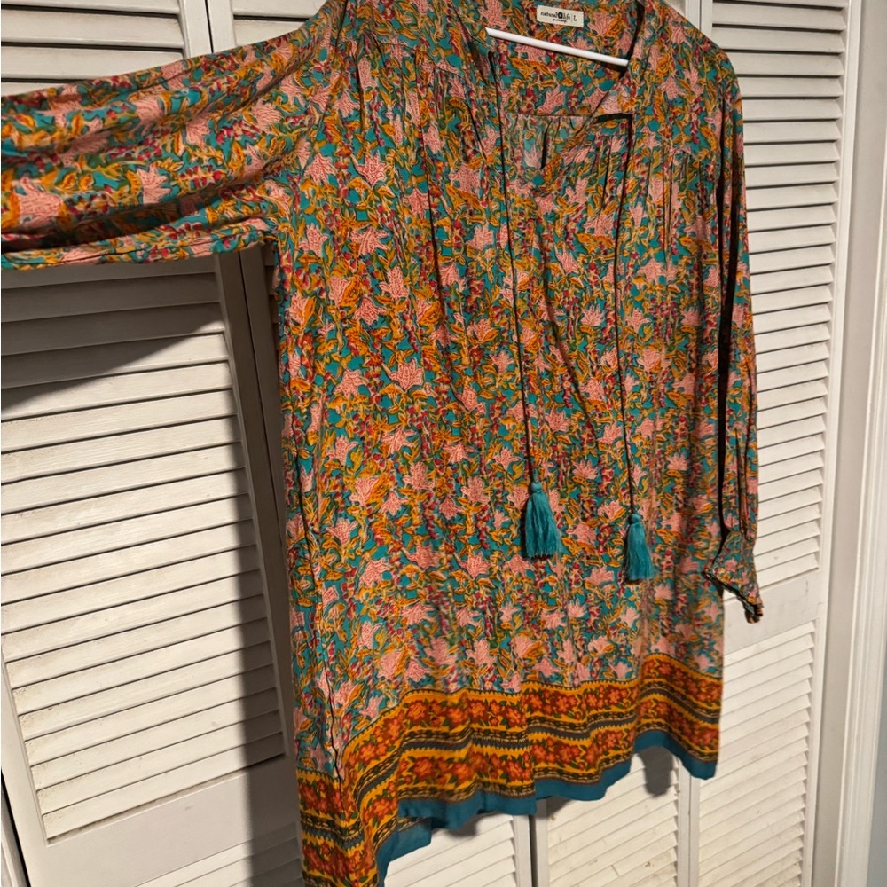 NATURAL LIFE Floral Mini Dress with Teal and Orange Accents - Picture 3 of 5